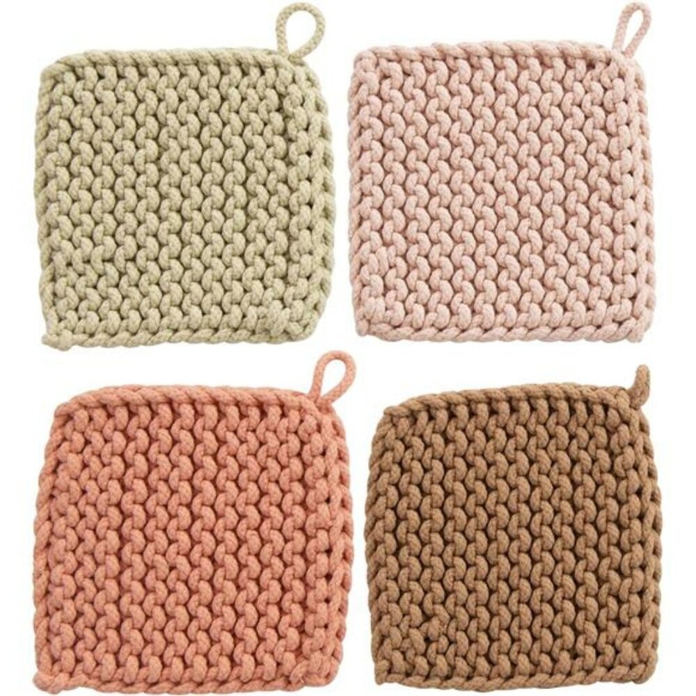 Cotton crocheted potholder square hot pad kitchen accessory baking cooking decor
